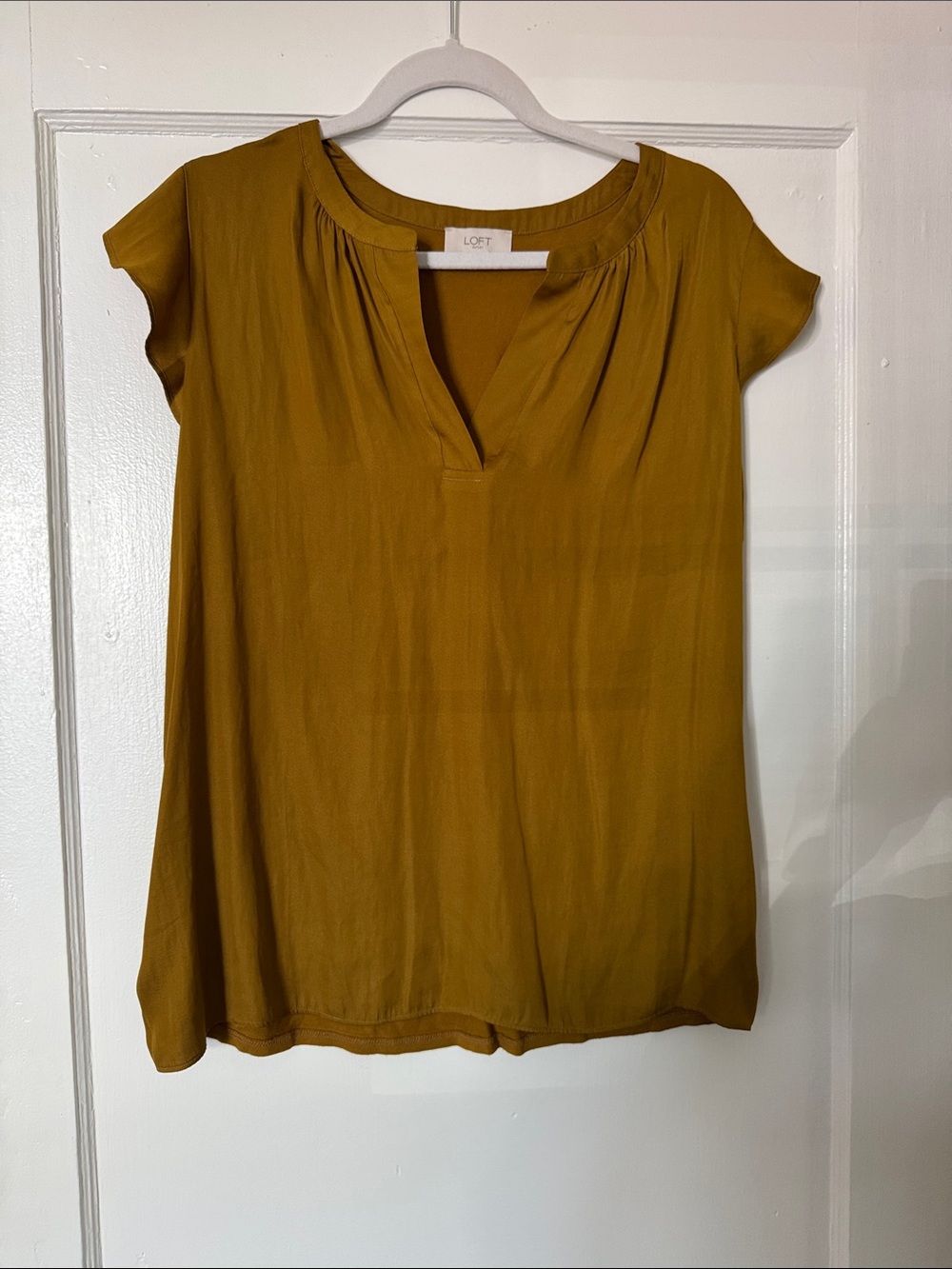 LOFT Mustard Cap-Sleeve Split-Neck Top